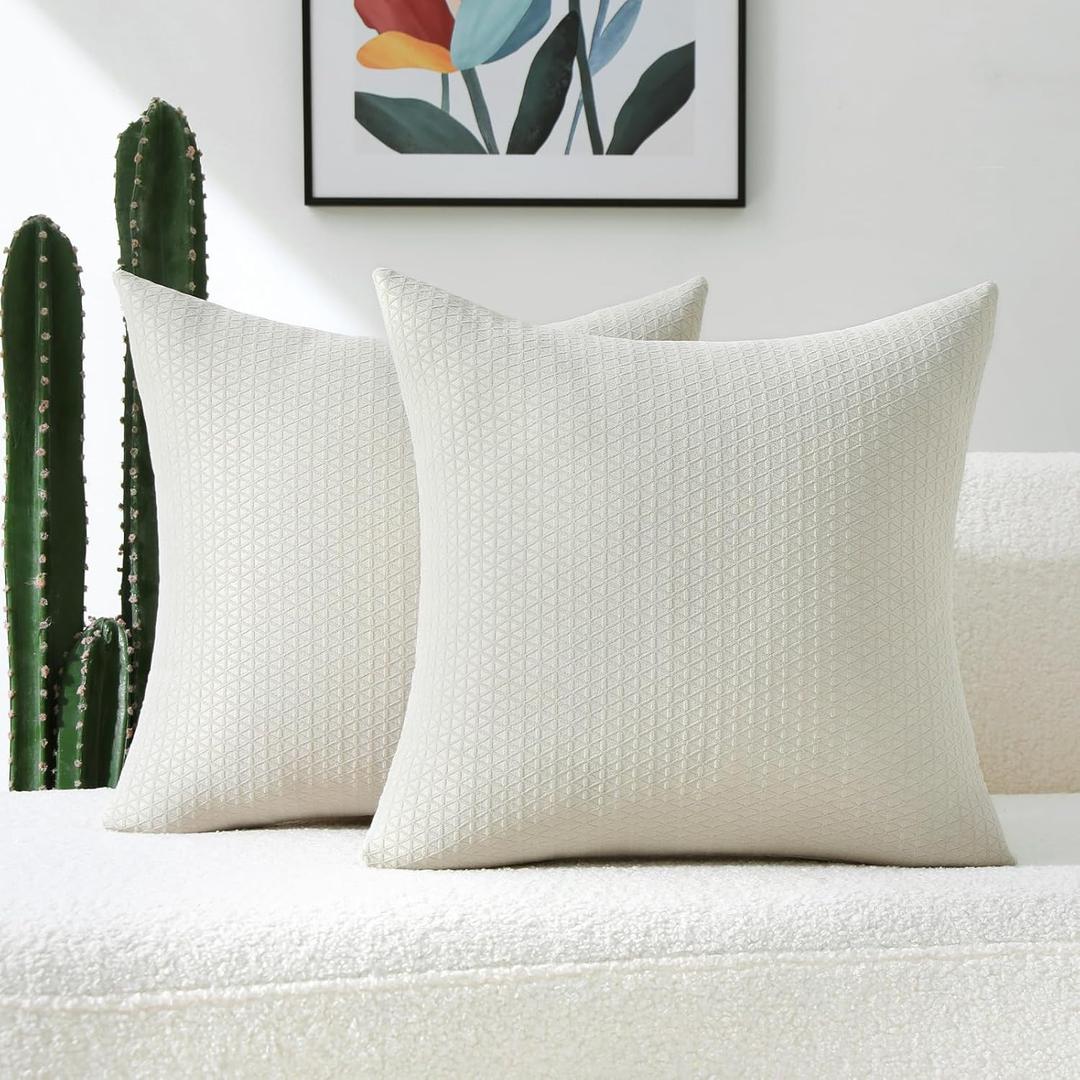 FUTEI Beige Decorative Throw Pillow Covers 20x20 Inch Set of 2,Soft Chenille Triangle Check Pattern Cushion Case,Modern Home Decor for Couch Bed Living Room