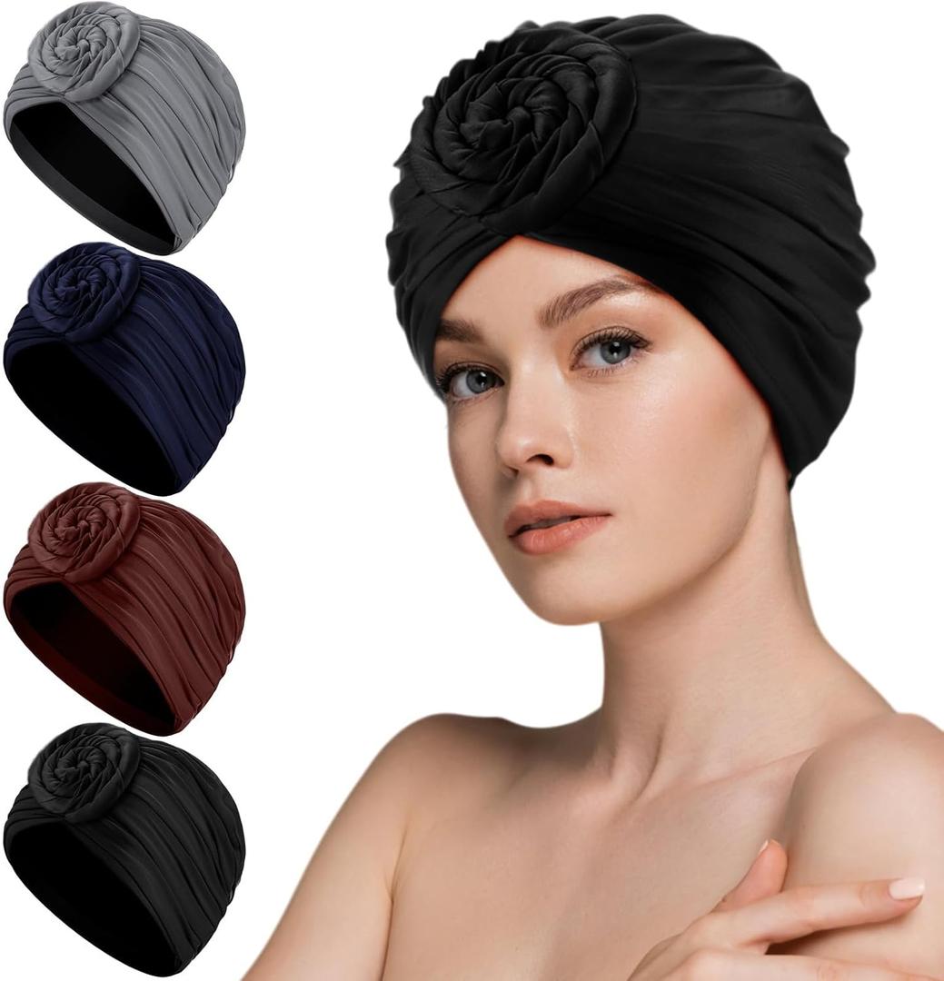 Swim Caps for Women Polyester Waterproof Pleated Elastic Comfort Bathing Cap for Long Hair Keep Hairstyle Unchanged
