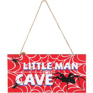 2 x Spider Door Sign, 12x6in Red Wooden Spider Web Nursery Room Decor Little Man Cave Signs with Rope Wall Art Room Decoration for Boys Men