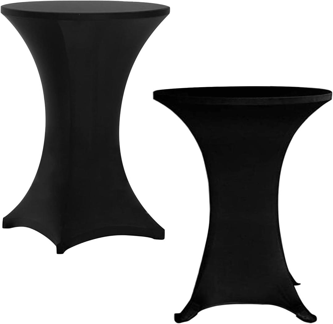 RELIANCER 1 Pack Cocktail Table Covers,32"x43" Fitted Spandex Tablecloth,Stretch Round Highboy Tables Cover,Elastic High Top Table Cloths for Outdoor Party,Wedding,Bar,Birthday,Banquet,Trade Show (Black)