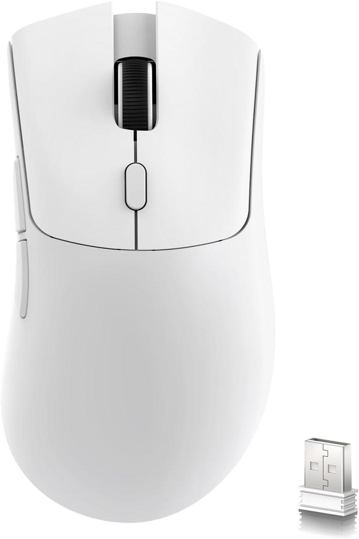 ATTACK SHARK R1 Wireless Gaming Mouse,Tri-Mode Connection (2.4G/Wired/BT5.2),55g Lightweight,18K DPI Optical Sensor,HUYU 20 Million Key Life,Ergonomic Design,for PC/Laptop/Win/Mac(White)