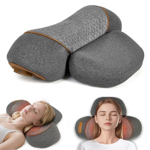 3-in-1 Heated Neck Massager Pillow for Pain Relief, Deep Tissue Massage with Heat, Vibration & Airbag Traction, Portable Ergonomic Design Gift for Women/Men