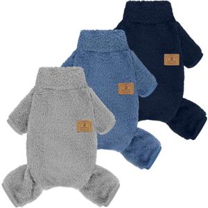 XPUDAC 3 Pack Dog Sweater, Dog Winter Clothes for Small Medium Dogs Girl Boys Fleece Pet Pajamas for Winter Christmas-SBlue,Navy,Grey