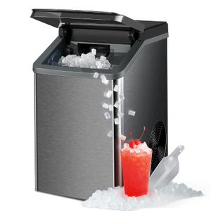 Gevi KNOVA Gemi Nugget Ice Maker, Crushed Ice Makers Countertop with Self-Cleaning, Pellet Ice Machine for Home Kitchen Party, Sleek Stainless Steel Housing (Gray) (12.3"D x 9.6"W x 14.9"H)