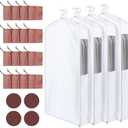 4 Sets Cotton Garment Bag for Hanging Clothes and Storage with Cedar Blocks for Fresh Smell and Moth Protection Sandpaper for Suit Fur Coat Jacket Sweater (40 x 24 x 6 Inch,White)