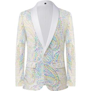 Men's Shiny Sequins Suit Jacket Classic Floral Suit Jacket Fashion,Suitable for Parties,Weddings,Banquets,Proms (XX-Large, Colorful White)