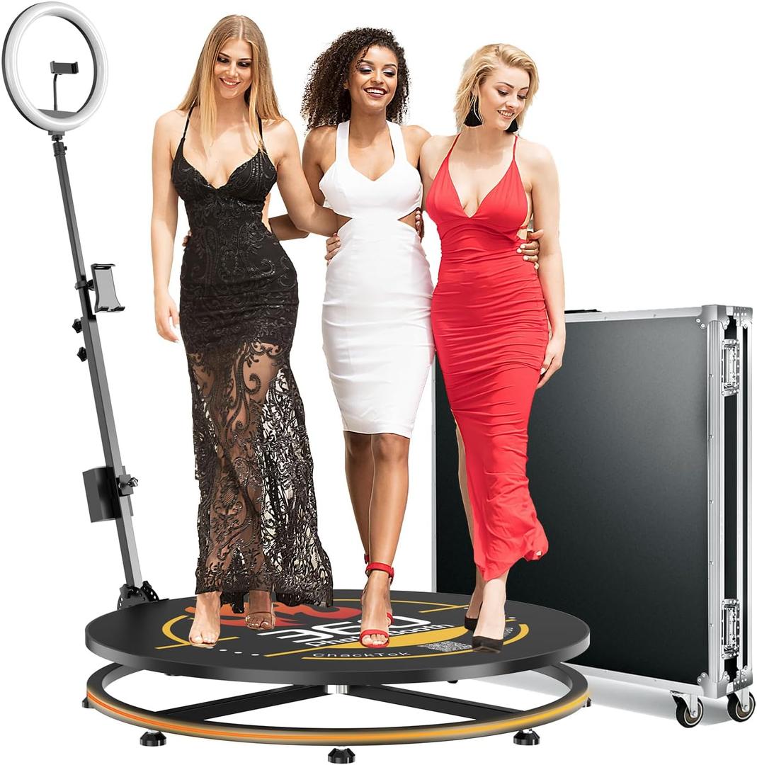 MWE 360 Photo Booth Machine for Parties with Flight Case,RGB Strip Light,Software APP Remote Automatic 360 Spin Camera Video Booth for 3-5 People (31.5''+Flight Case)
