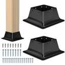 4x4 Post Base 2Pcs-Inner Size 3.6x3.6-Heavy Duty Metal Post Brackets-Deck Post Anchors-Solid Steel-Powder Coated-Wood Post Holder for Porch Handrail Railing Pergola Fence Pavilion-Support Deck Base