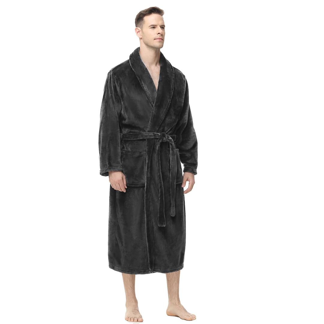 Yurhap Mens Fleece Robe, Soft Plush Robe for Men, Fluffy Bathrobe with Belt & 2 Pockets, S/M