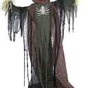 Haunted Hill Farm Life-Size Poseable Pumpkin Scarecrow, Halloween Animatronic with Touch Activated Lights and Sound, Scary Fright Props, Battery Operated Indoor or Covered Outdoor Halloween Decoration