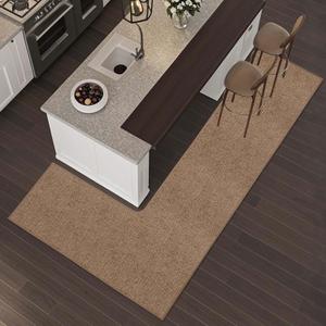 Washable Corner Kitchen Mat, L Shape Rug for Island Table, Super Absorption Velvet Coner Sink Floor Mat, Skid Free Right/ Left Rug for Door, Bathroom, Living room (Camel Left-L, 4'7''X6'7''X1'10'')
