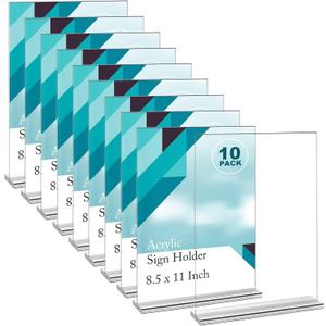 EHWINE Acrylic Sign Holder 8.5 x 11, 10 Pack Double-Sided Stand up Table Top Sign Holders, Clear Acrylic Picture Frame Menu Flyer Paper Holder Display Stand for Office Business Store Wedding Party