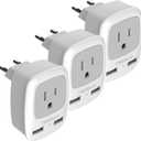 European Travel Plug Adapter 3 Pack, TESSAN International Power Adaptor 2 USB, Type C Outlet Charger USA to Most of Europe EU Spain Iceland Italy Germany France Israel
