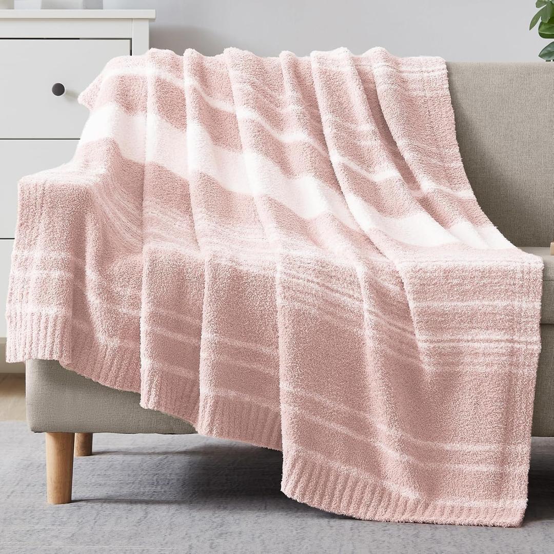 WRENGONGE Pink Throw Blanket, 50x70 Soft Cozy Striped Throw Blankets for Couch, Sofa, Bed, Travel, Lightweight Fluffy Warm Plush Decorative Blankets for Women, Men Gift
