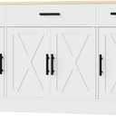 Shintenchi Buffet Cabinet with Storage,53.4" Large Kitchen Storage Cabinet with 3 Drawers and 4 Doors,Wood Farmhouse Buffet Cabinet with Adjustable Shelf for Kitchen Living Room,White, Open Compartment & 3 drawers & 4 doors