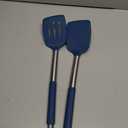 HOTEC Silicone Spatula Set of 2 Heat-Resistant 600F & BPA-Free Kitchen SaptulaTurner with Stainless Steel Handles, Slotted & Solid Spatulas for Nonstick Cookware, 13.7 Inch, Classic Blue