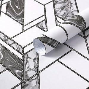 Safiyya Geometric Peel and Stick Wallpaper Black and White Wallpaper for Bedroom Bathroom Contact Paper for Cabinets Self Adhesive Removable Wall Paper 197"×17.3"