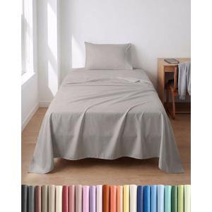 Lightweight 3 Piece Bed Sheet Set Twin Size - Cooling Sheets for Hot Sleepers - Soft Breathable Bedding Set w/ 8-16 Inch Deep Pockets - 1 Flat, 1 Fitted & 1 Pillowcase - Wrinkle Resistant - Light Grey