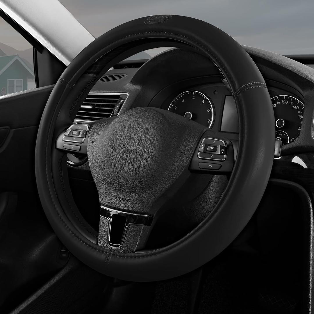 Skechers Memory Foam Steering Wheel Cover,Grade Protein Leather Steering Wheel Cover,Universal Anti-Slip Fit 14" 1/2-15" Car Wheel Cover for Men Women Fit Suvs,Vans,Sedans,Car,Trucks,Black