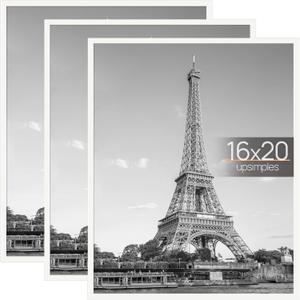 Upsimples 16x20 Picture Frame White 3 Pack, Scratch-Proof Poster Frames 16 x 20 for Photo Gallery - Slide-In Strips, Horizontal or Vertical Wall Mounting
