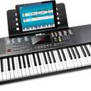 RockJam Compact 61 Key Keyboard with Sheet Music Stand, Power Supply, Piano Note Stickers & Simply Piano Lessons