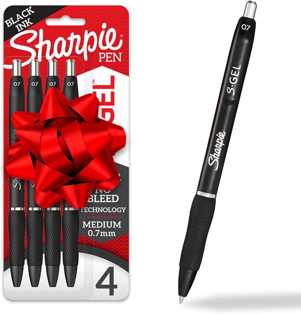 Sharpie S-Gel Pens, Medium Point (0.7mm), Black Ink, 4 Count - Ideal for Writing, Journaling, Drawing, Coloring, Note-Taking, College Supplies