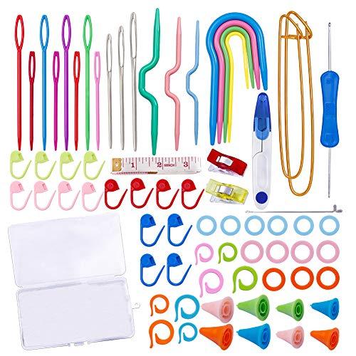JUPEAN Complete Knitting Accessories, Knitting Supplies Kit with Stitch Markers Plastic Sewing Needles Cable Needles for Sewing and Weaving