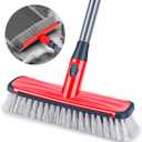 Floor Scrubber with Long Handle, 2 in 1 Scrubbing Brush Stiff Bristle Shower Cleaning Brush for Bathroom, Kitchen, Tub, Carpet, Grout, Tile(Red)