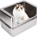 Stainless Steel XL Cat Litter Boxes with Metal Lid,20x14x12'' Extra Large Kitty Litter Pan with High Wall Enclosure-Odor Free&Easy to Clean