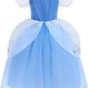 Aolliya Princess Dress for Girls Puff Sleeves Princess Costume Blue Fancy Dress Up for Halloween Cosplay Party Carnival (Blue, S)