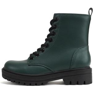 Soda FIRM - Lug Sole Combat Ankle Bootie Lace up w/Side Zipper (8, Forest Pu)