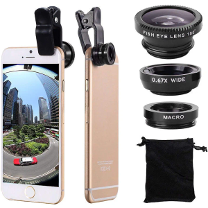 3 in 1 Cell Phone Camera Lens Kit Wide Angle Macro Fisheye Lens Universal for Smart Phones iPhone Samsung Android Black
