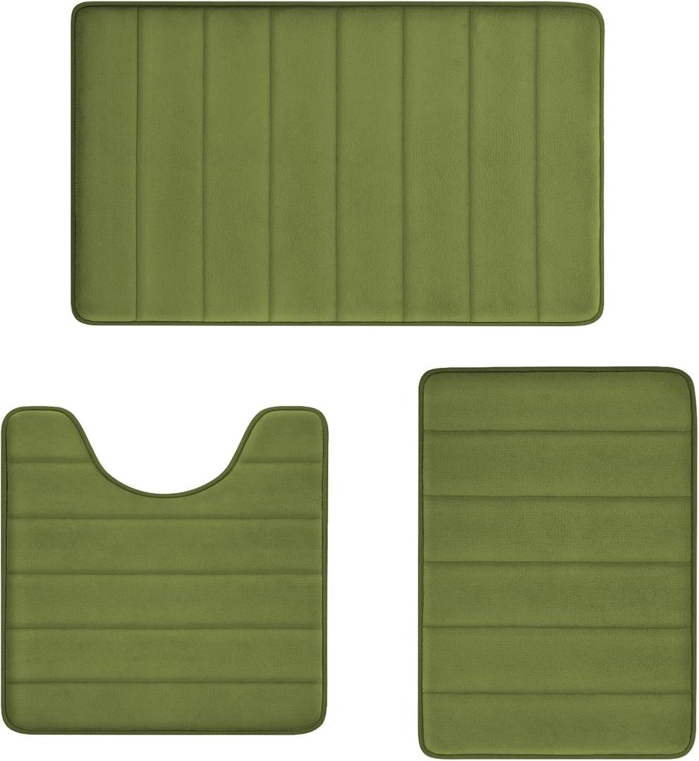 Sage Green Bathroom Rugs Sets 3 Piece Memory Foam Non Slip Bath Mats for Bathroom Floor and U-Shaped Contour Toilet Rug, Soft Washable Bathrom Sets Mats and Rugs Sets for Toilet Shower Sink