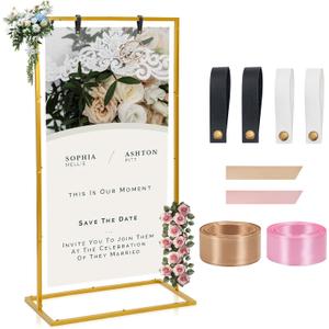 Elegant Wedding Sign Stand & HolderGolden Heavy Duty Metal Wedding Welcome Sign Stand for ReceptionWelcome to Our Wedding Hanging Sign Stand - Perfect for Seating Chart, Posters, and Decor