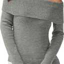 PRETTYGARDEN Off The Shoulder Sweater for Women 2026 Fall Fashion Cute Long Sleeve Tops Winter Ribbed Pullover Knit Outfits (Small, Grey)