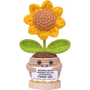 Funny Positive Crochet Sunflower, Wool Knitting Sunflower Plant Thank You Gift with Card, Coworker Appreciation Gift for Coworker Friend (Good Lucky)
