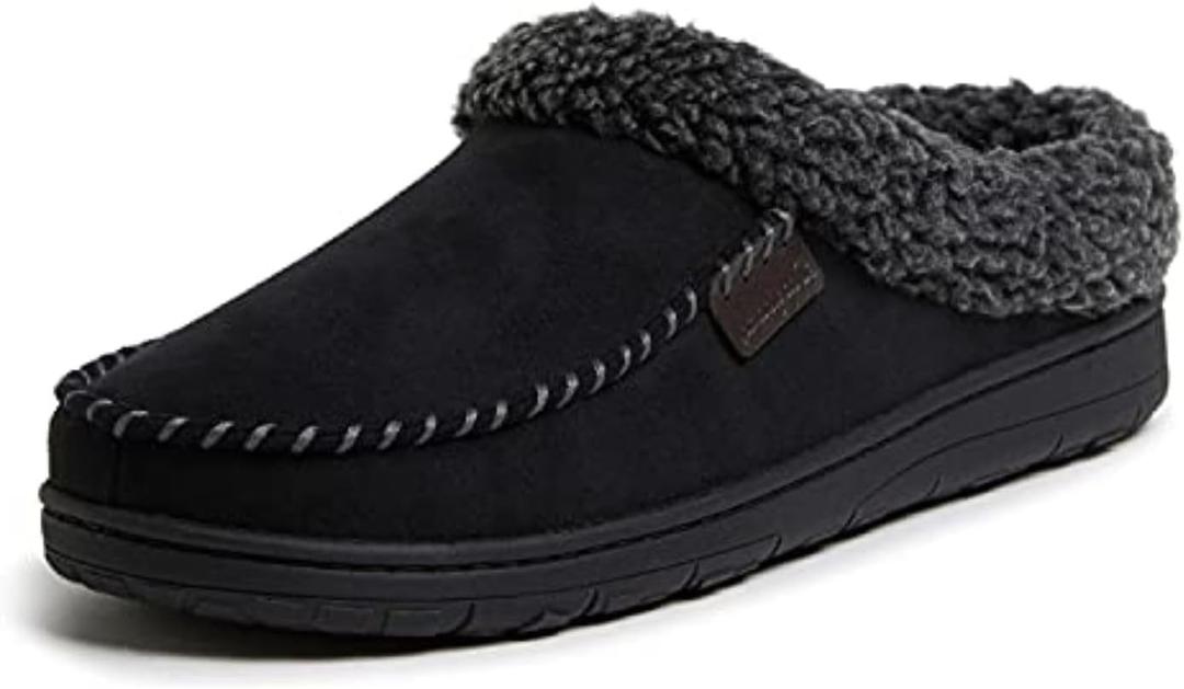 Dearfoams Mens Brendan Indoor/Outdoor Breathable Memory Foam Clog House Shoe with Wide Widths Slipper (11-12 Wide, Black)