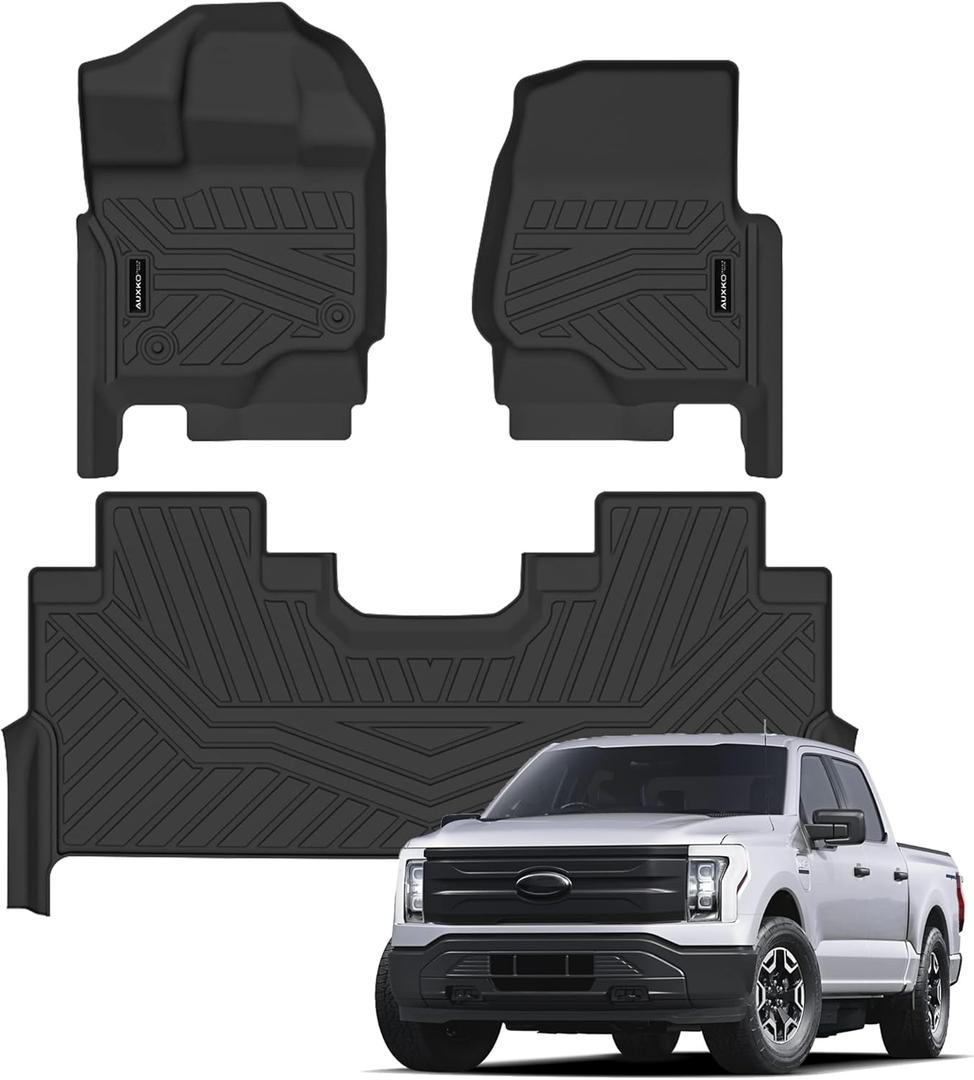 Auxko All Weather Floor Mats Fits for Ford F150 Supercrew 2015-2024 2025(Include Lightning 22-25)(Only Rear Bench Seat w/Under Seat Storage Not for Front Bench Seat) TPE Rubber Liners Odorless Mats