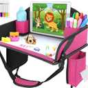 Kids Travel Tray for Airplane - Toddler Car Seat Table Tray, Road Trip Essentials for Boys & Girls, Carseat Lap Desk for Kids Road Trip Activities (Pink)
