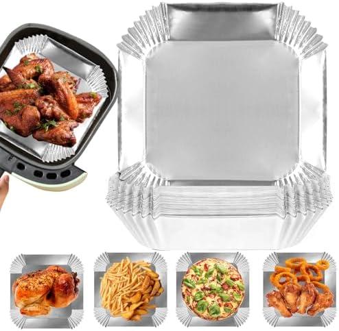 Air Fryer Paper Liners, 100Pcs Aluminum Foil Air Fryer Disposable Paper Liner, 6.3” Square Non-stick Sheets, Food Grade Aluminum Foil for Baking, Frying, Grilling, Roasting Microwave
