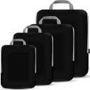 4 Set Compression Packing Cubes Travel - Travel Accessories Expandable Packing Organizers for Carry On - Essentials Luggage Travel Bags (Beige)