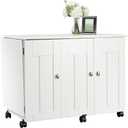 Sauder Folding SewingTable & Craft Cart Storage Cabinet, in Soft White