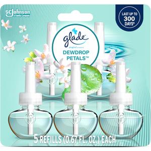 Glade PlugIns Refills Air Freshener, Dewdrop Petals, Scented and Essential Oils for Home and Bathroom, 0.67 Fl Oz, 5 Count
