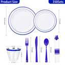 WELLIFE 700 Pcs Blue Plastic Plates for 100 Guests - Plastic Dinnerware Set, Party Supplies Includes 200 Blue Disposable Plates,300 Silverware,100 Napkins,100 Cups