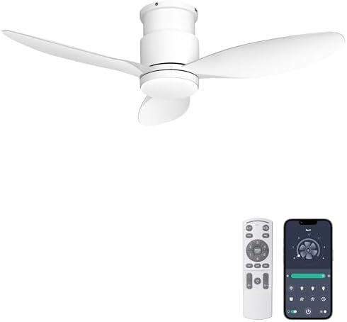 Ohniyou 42'' Flush Mount Ceiling Fans with Lights, Remote/App Control, Dimmable, Silent Indoor/Outdoor Ceiling Fan for Porch, Bedroom, Kitchen, White