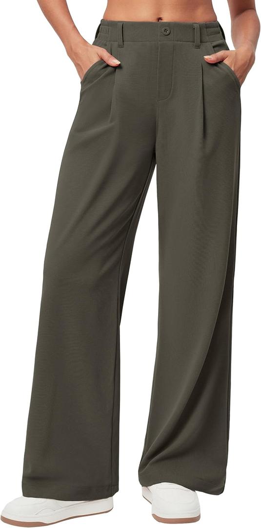 IUGA Wide Leg Pants Woman Pull on Stretchy Work Dress Pants High Waisted Business Casual Trousers Slacks 26''/28''XL