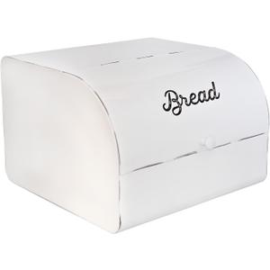 AuldHome Design Large White Bread Box; Farmhouse Enamelware Vintage Style Family Size Countertop Bread Bin