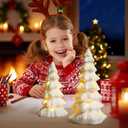 Tfro & Cile White Ceramic Christmas Tree Decor Xmas Indoor Statue 2 PCS Tabletop Home Decoration LED Light Figurines for Party