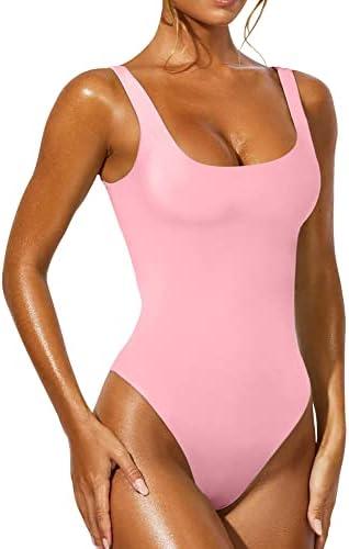 YFANG Women's Sexy Basic Bodysuit Sleeveless Double Lined Slim Fit Tank Tops, Medium