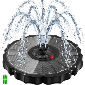 Yzert Solar Fountain with 2000mAh Battery & Innovative Indicator Works in Cloudy Day, 3.5W 2026 Glass Solar Water Fountain Pump Flower Shape with 7 Nozzles for Bird Baths, Pools, Outdoors (Black)